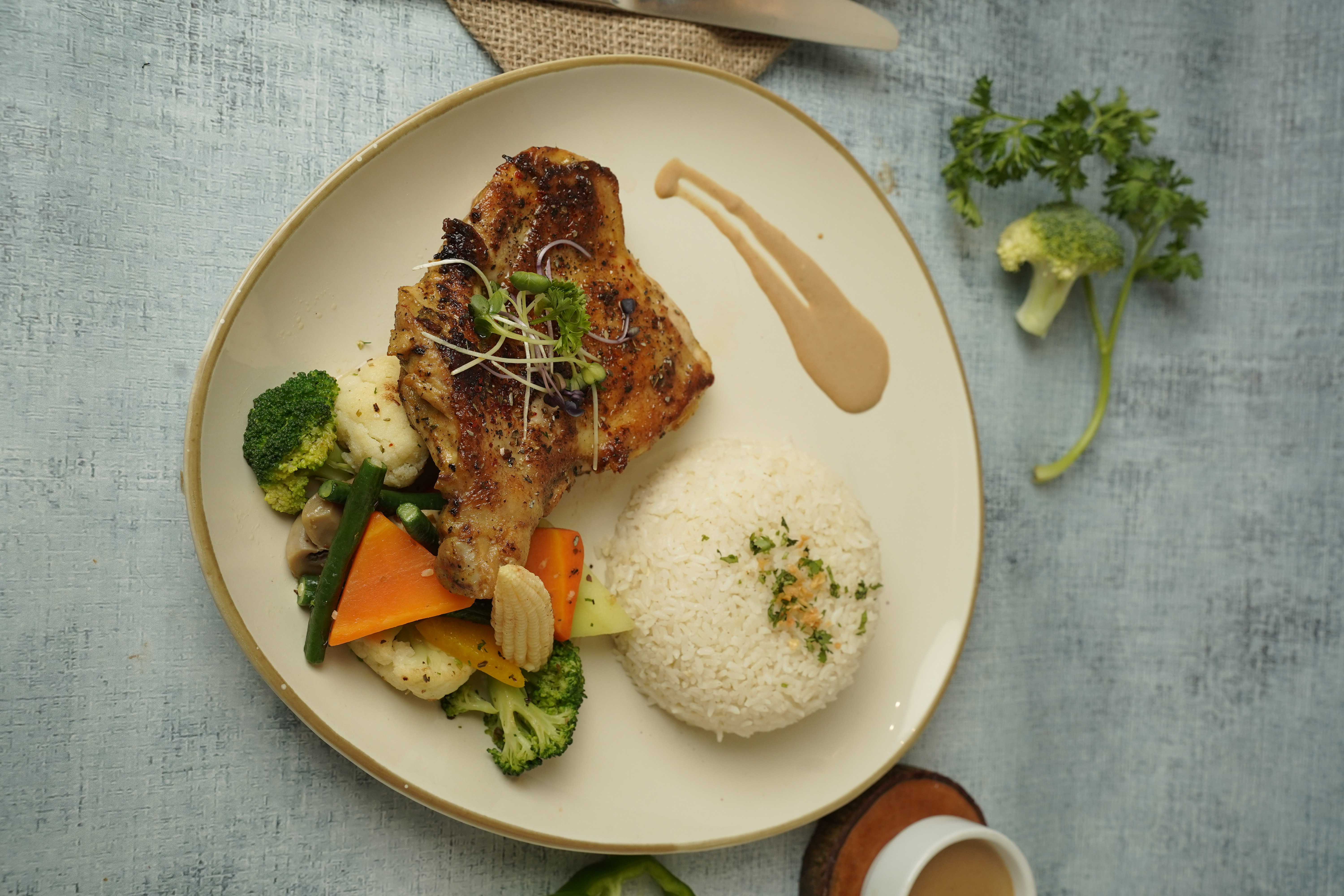 Grilled Chicken Steak with Rice and Vegetables
